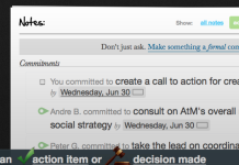 screenshot of meeting actions